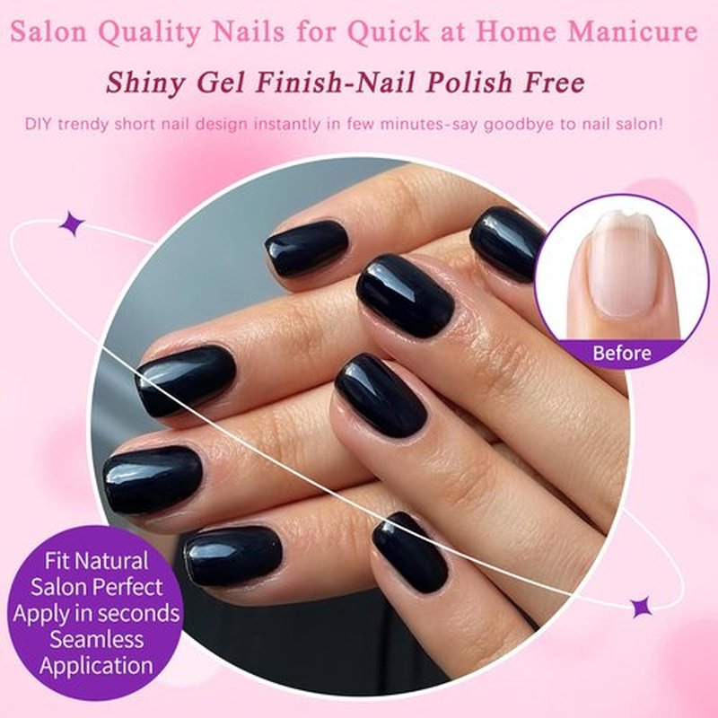 240pc Black Press on Nails Short Square Fake Nails with Glue Tabs, Short Nails Press on Nail Square Glue on Nail Black Acrylic Nail False Stick Nail Women Girls Artificial Fingernails Kit 12 Sizes