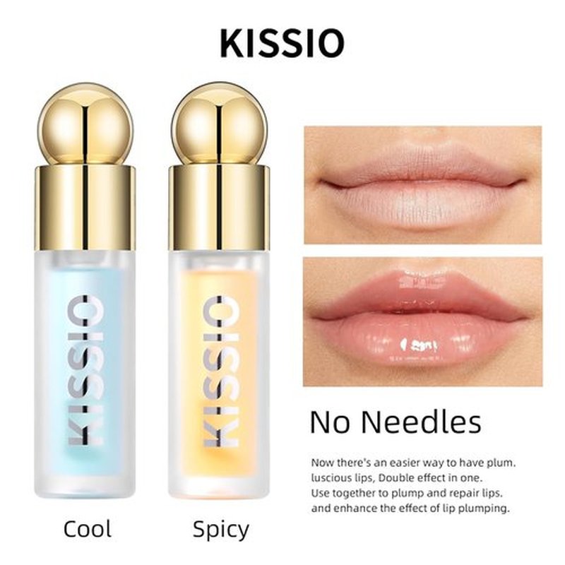 KISSIO Plumping Lip Gloss - Moisturizing Lip Plumper with Ginger, Peppermint & Jojoba Oil | Clear, 10 ml