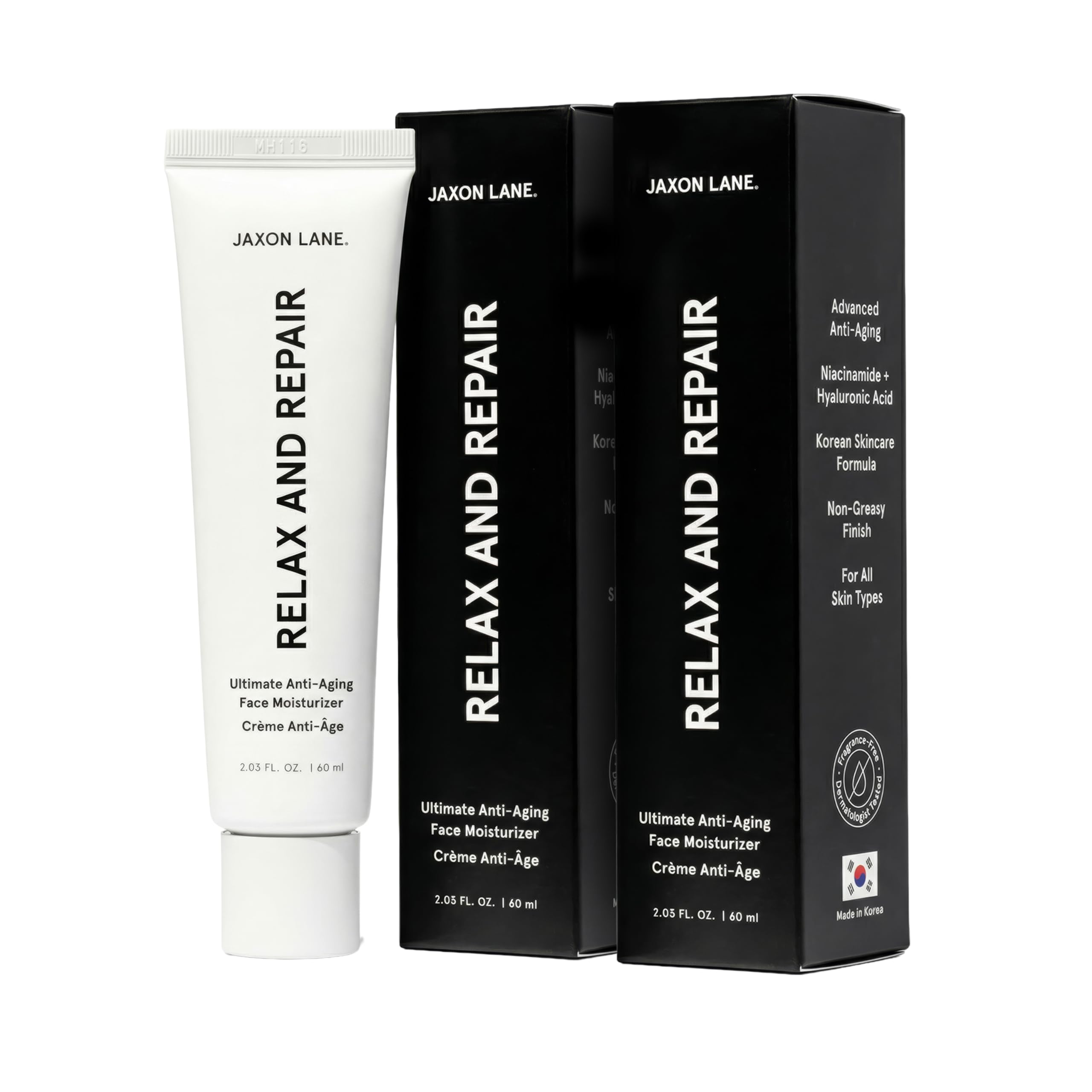 JAXON LANE Relax and Repair Korean Face Moisturizer for Men - Face Cream with Niacinamide Hyaluronic Acid, Matte Hydrating Moisturizer for Oily Dry Skin, Fragrance Free (2 Pack)
