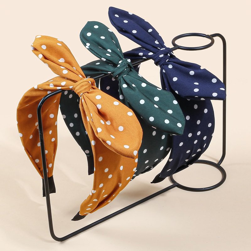 WJYX BOWS 6pcs/set Polka Dot Bow Headbands Vintage Retro Bunny Ears Hair Hoop Wide Knot Style Hairband Fashion and Versatile Hair Accessories for Women Girl