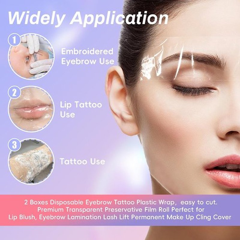 Skiennix Disposable Eyebrow Tattoo Wrap - Premium Transparent Film Roll with Ergonomic Slicer | 2 Boxes for Lip Blush & Eyebrow Lamination