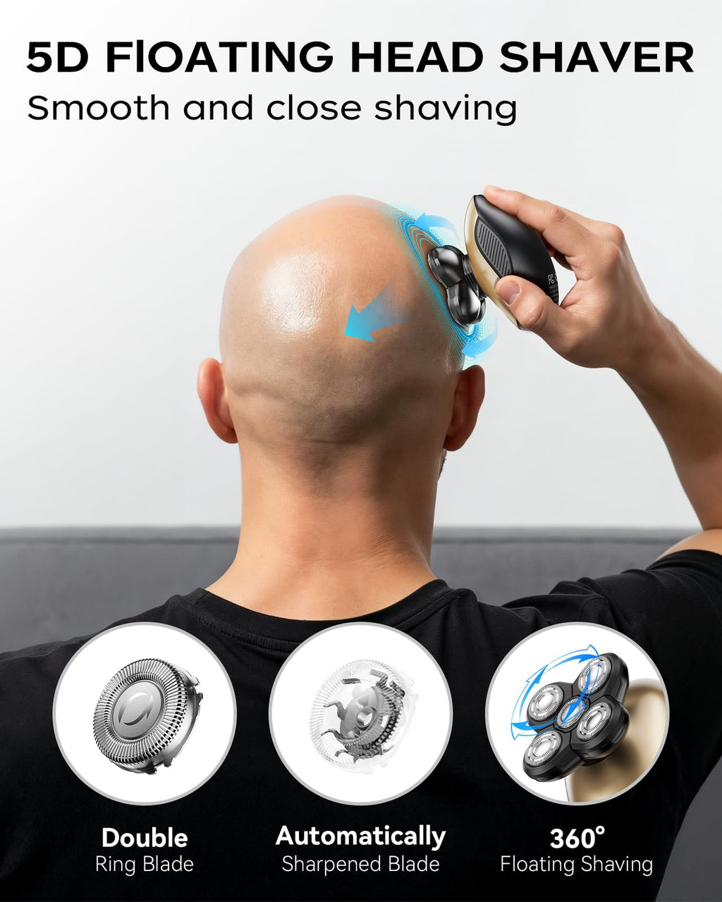Head Shavers for Bald Men, 5 in 1 Electric Razor IPX7 Waterproof for Bald Men, 5D Rotary Shaver