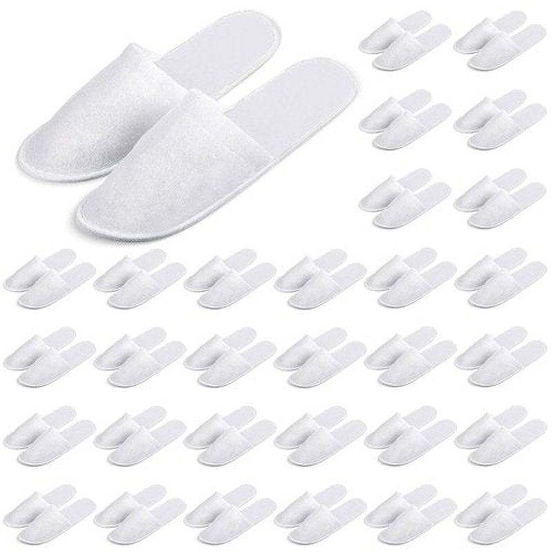 SATINIOR 30 Pairs Disposable Slippers, White, Medium, Unisex-Adults, Closed Toe, Non-Slip, Spa, Hotel, Travel, Home, Sanitary, Breathable, Fleece Cloth, EVA