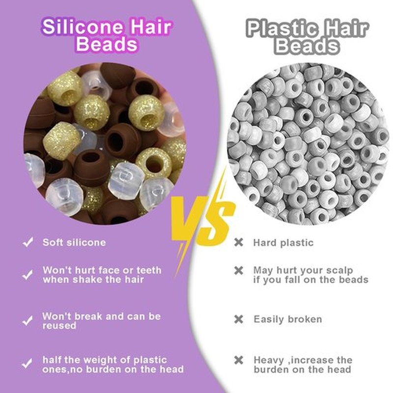 150 Pcs Glitter Silicone Hair Beads for Women Girls Braids, Soft Colorful Pony Beads Bulk for Kids Girls Women Hair Accessories for Braids(Golden)