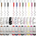 MEETNAIL Gel Liner Nail Art Set 12 Colors Gold Black Glitter with Thin Brush Soak Off UV/LED Gel Nail Polish Liner at Home Salon DIY Manicure Gift for Women