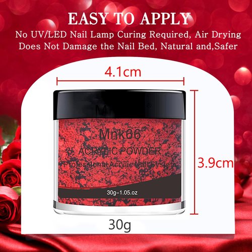 Mnk66 Acrylic Powder Professional Sparkly Golden Red Glitter Acrylic Nail Powder for Nail Extension, French Nail Art 3D Flowers, Nail Carving, Beginner (YSJF018-30g)