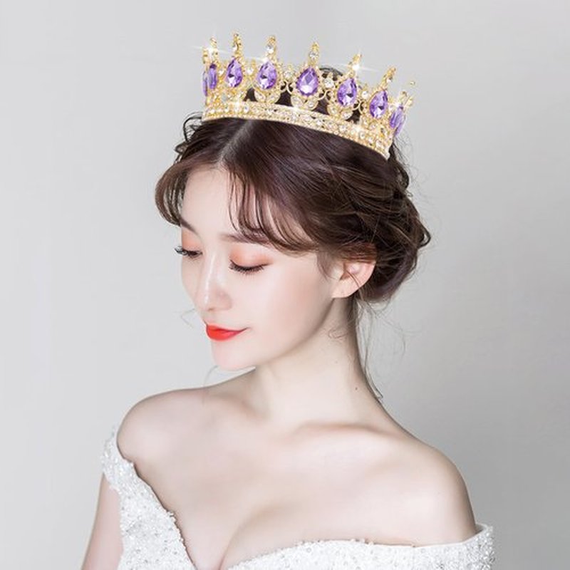 Queen Crown Rhinestone Wedding Crowns and Tiaras for Women Costume Party Hair Accessories Princess Birthday Crown Crystal Bridal Crown (Gold & Purple Crown)