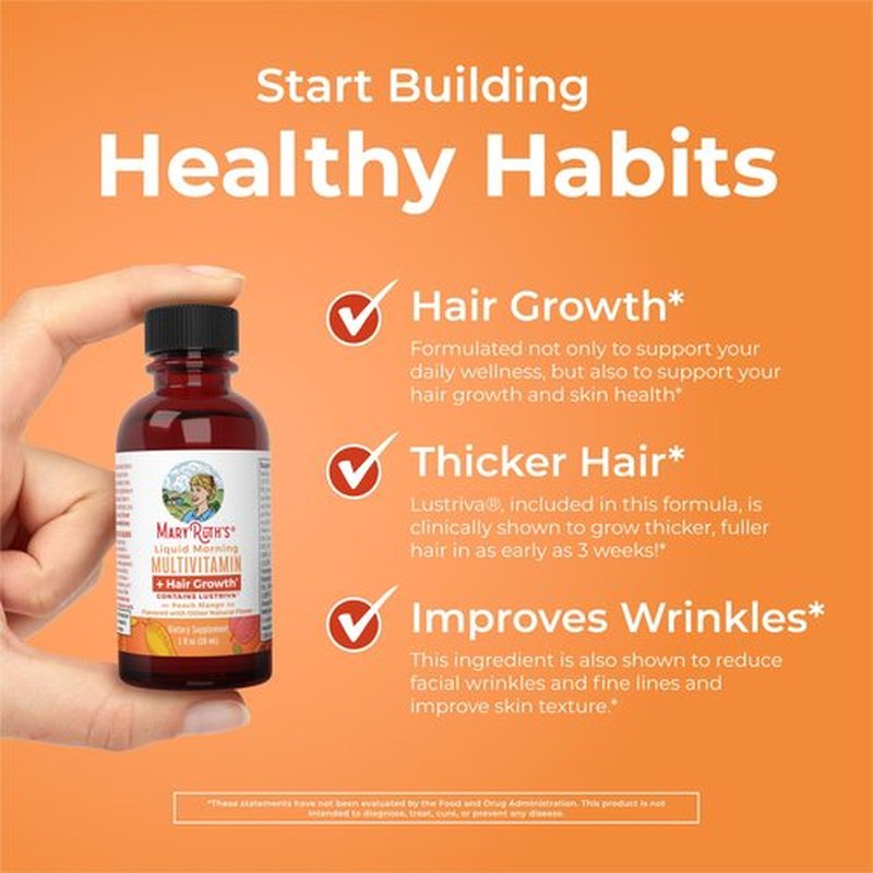 MaryRuth's Liquid Multivitamin + Hair Growth Travel Pack | 8 ct | Biotin 10000mcg | Lustriva Hair Growth Supplement | Clinically Tested in Women for Thicker Hair & Facial Wrinkle | Ages 18+ | 1 Fl Oz