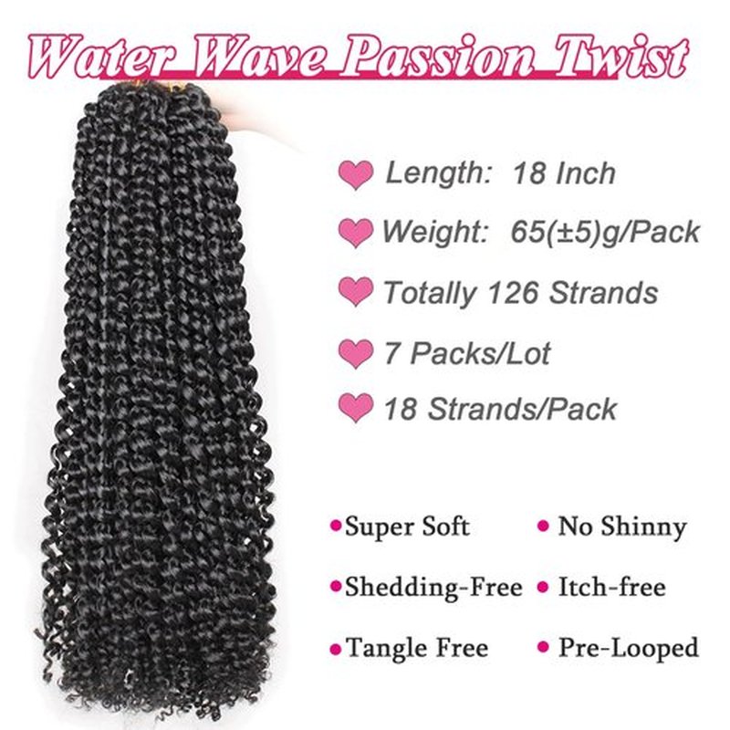 Leeven 18 Inch Passion Twist Crochet Hair 126 Strands Natural Black Water Wave Crochet Hair for Butterfly Locs Passion Twist Hair for Women Long Synthetic Bohemian Braids Crochet Hair 1B#