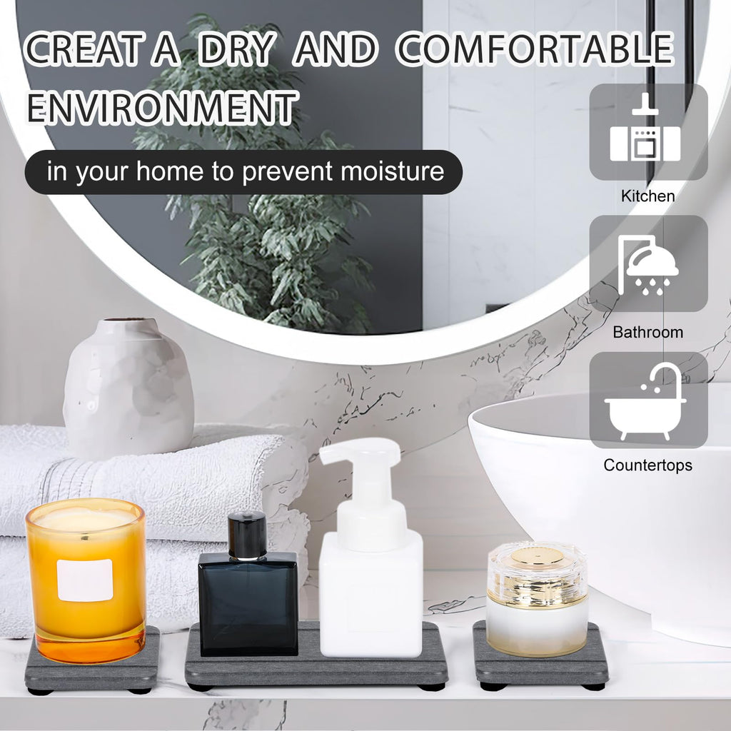 4PCS Fast Drying Diatomite Stone Soap Tray for Bathroom and Kitchen, Vanity Tray, Water Absorbing Coaster