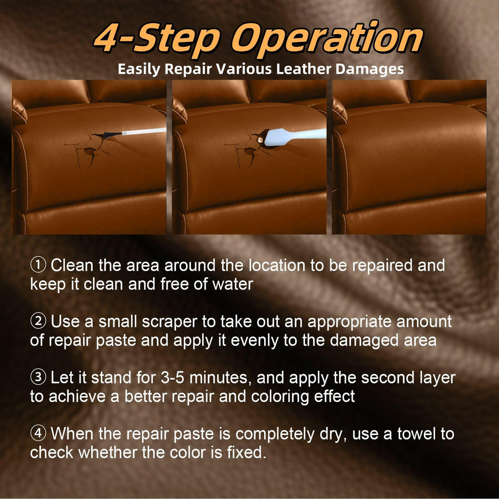 Leather Repair Kit for Furniture, Sofa, Jacket, Car Seats & Purse, 5Pcs Vinyl Repair Kit with Easy Instructions, Fix Tears, Scratches, Holes & Peeling on Genuine, Faux, Bonded Leather (Dark Brown)