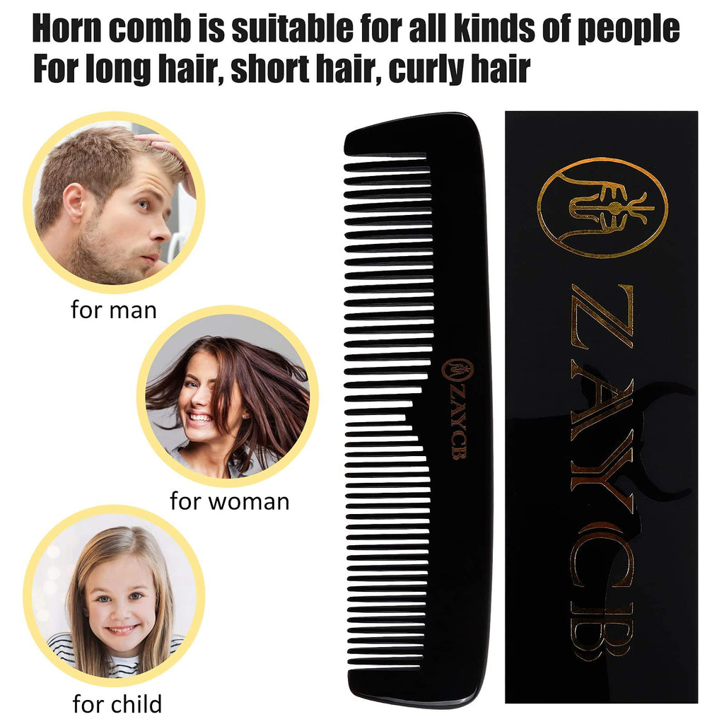 ZAYCB Buffalo Horn Comb - Anti-Static Detangling Styling Comb for All Hair Types (Classic Fine Tooth, Men, Women, Kids)