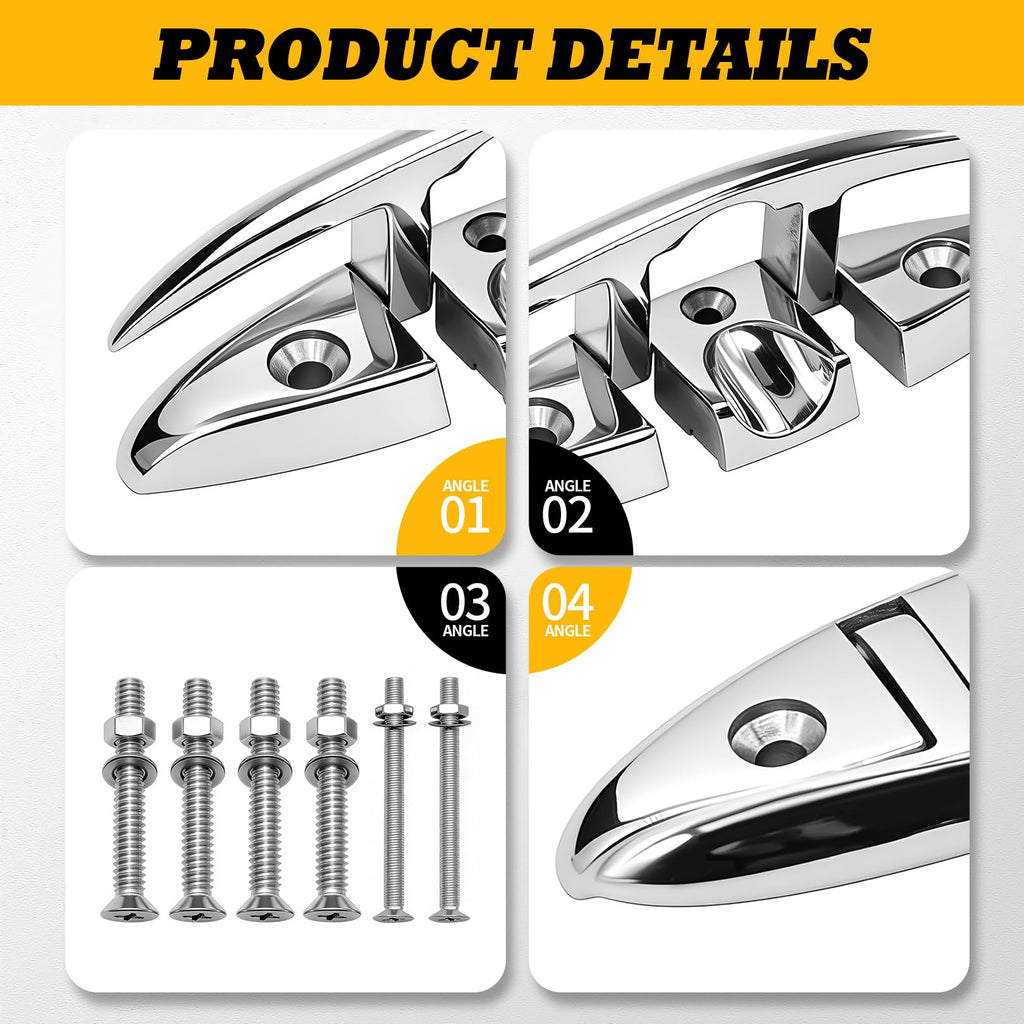 Jecoupoon 2pcs 6 inch 6" Dock Cleats Marine Boat 316 Stainless Flip Up Cleats Folding Cleat with Screws and Nuts
