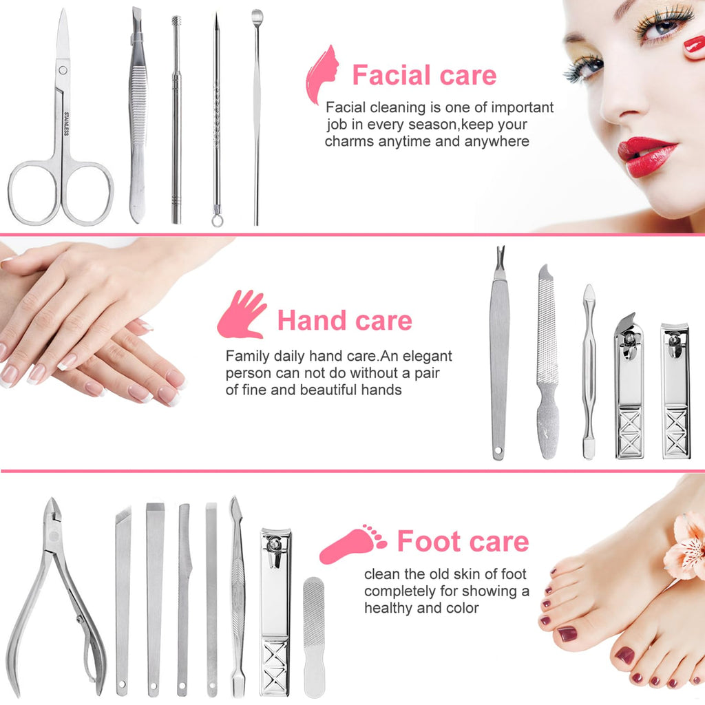 Nail Clippers Set Fingernail and Toenail Clipper Cutters, 18Pcs Manicure Pedicure Kit Professional Grooming Kits, Nail Care Tools with Travel Case Gifts for Men Women Parent