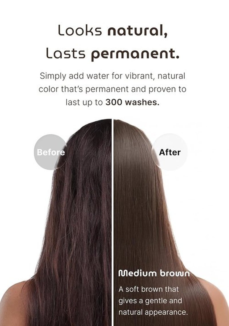 Skiennix Korean Permanent Hair Dye | Plant-Based Powder Color Kit for Gray Coverage - Medium Brown (3 Packets)