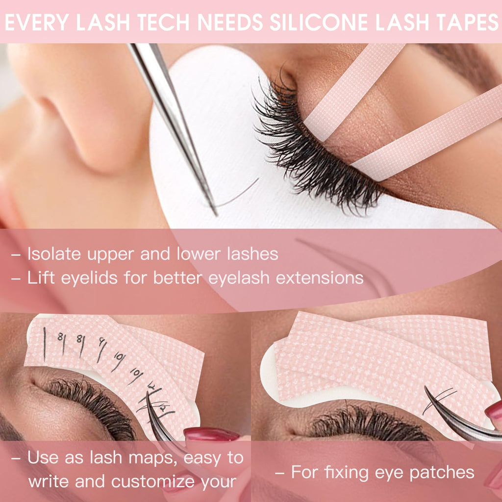 Miuffue Lash Tape for Eyelash Extensions, Sticky Silicone Adhesive Pain-Free Removal Eyelash Tape, Pink Sensitive Breathable Medical Micro-Porous Lash Tech Supplies, 0.5 in x 4 Yds, 6 Rolls