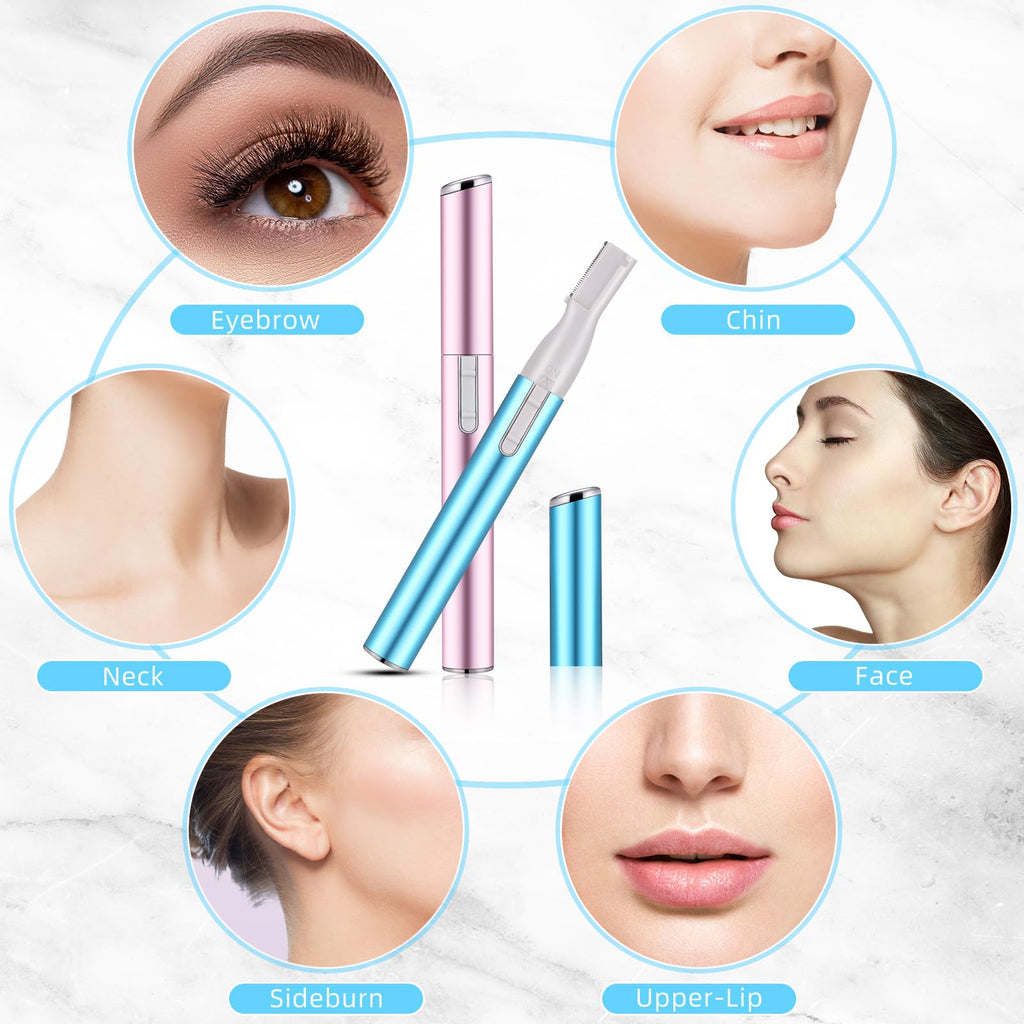 Chumia 2 Pcs Electric Eyebrow Trimmer Women Precision Face Razors Mini Shaver with Comb Christmas Women Gift Battery Operated Personal Epilator for Face Neck Fuzz Lips Leg(Pink,Azure)