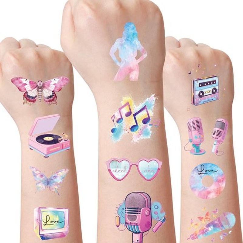 Music Party Temporary Tattoos for Fans - 8 Sheets 200 Styles Music Merch Gifts Birthday Party Favors Decorations Female Pop Singer Album Hand Face Fake Tattoo Stickers for Fans Concert Decor