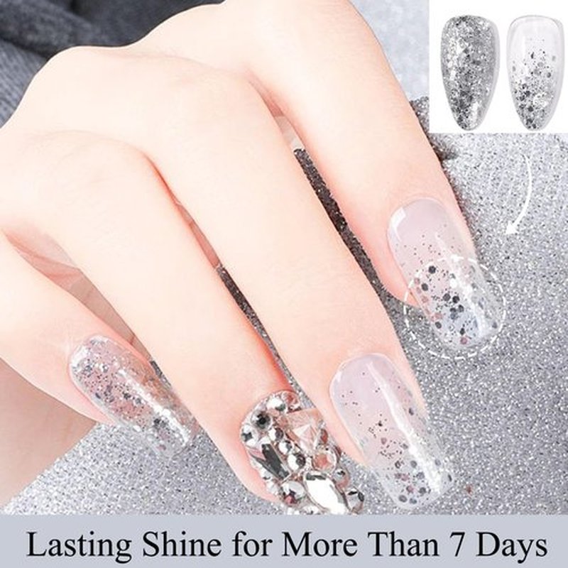 NovaCharm Glitter Nail Polish - Silver Nail Varnish Glitter - Diamond Flash Clear Nail Gel - Quick Dry Nail Polish Air Dry - Long Lasting Fingernail Polish Sparkle For Women Manicure DIY