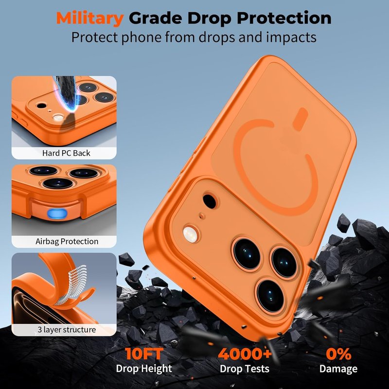 Zapica Magnetic iPhone 17 Pro Max Case - Upgraded Camera Control Button & Full Protection | Translucent Matte, Starry Orange