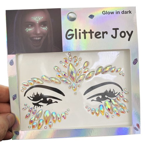 Noctilucence Face Gems Jewels, Festival Face Jewels Tattoo Stickers, Luminous Rave Crystals Face Gems Stick on, Body Gem Temporary Face Tattoos for Festival,4-Pack