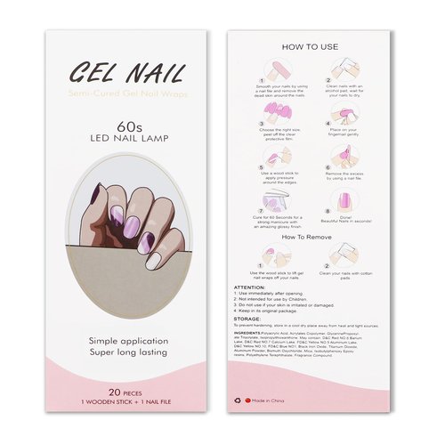 JMEOWIO Gel Nail Stickers Purple White Glitter French Tip Semi Cured Gel Nail Strips Wraps UV/LED Nail Supplies Nail Art Design Decoration Accessories