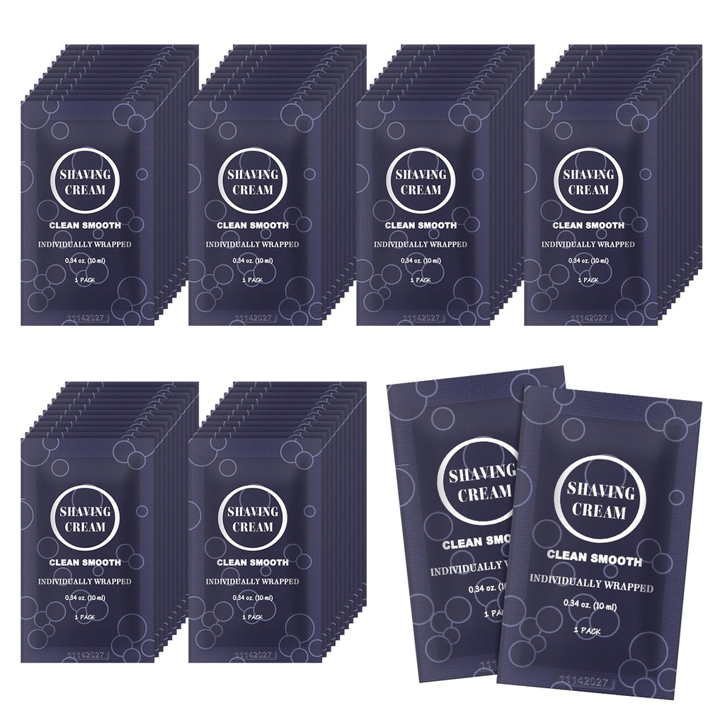 Travel Shaving Cream for Men, Individually Wrapped Mini Shaving Cream in Bulk, Disposable Travel Size Toiletries Amenities Vacation for Hotel, Shelter/Homeless/Nursing Home/Charity 0.34 oz (60 Pack)