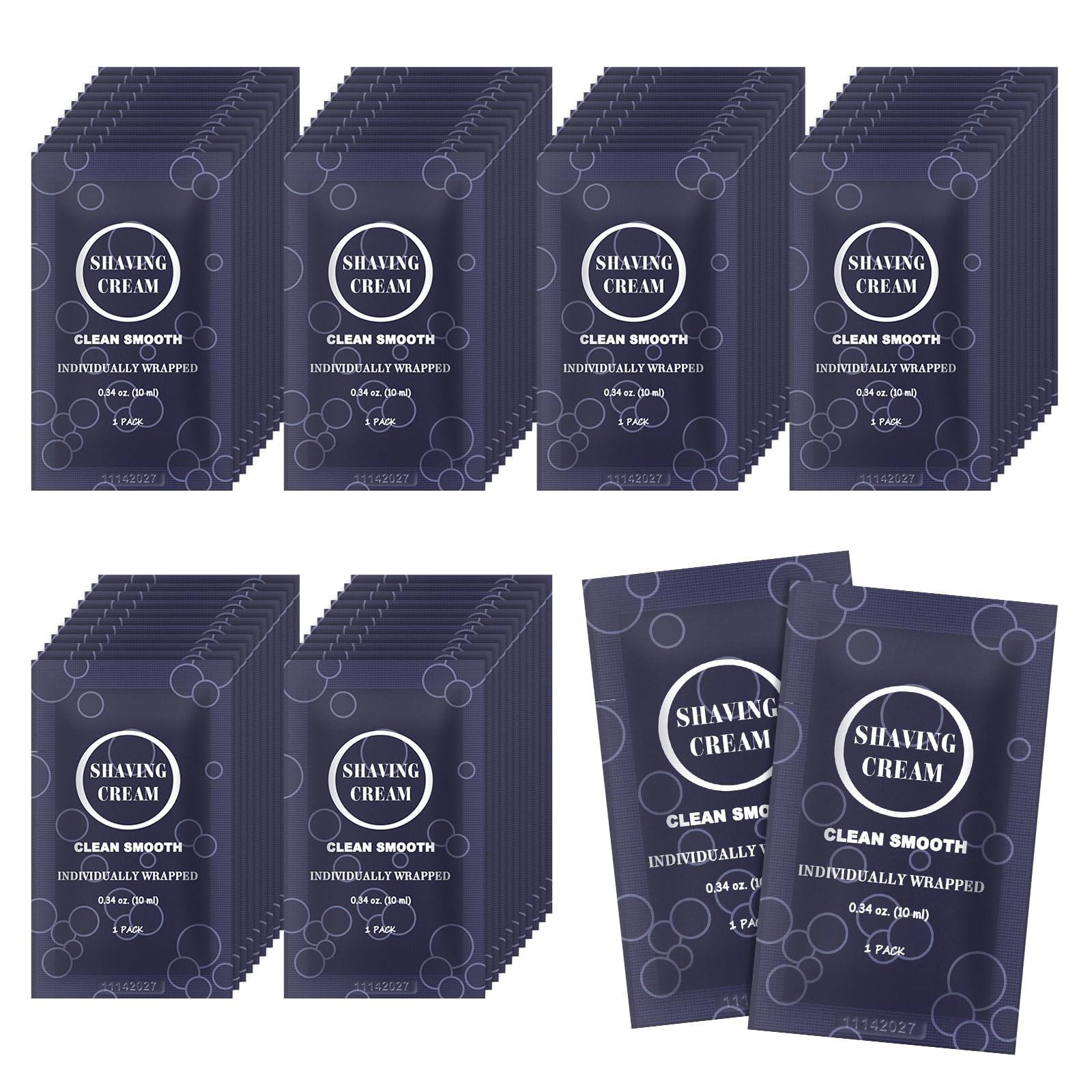 Travel Shaving Cream for Men, Individually Wrapped Mini Shaving Cream in Bulk, Disposable Travel Size Toiletries Amenities Vacation for Hotel, Shelter/Homeless/Nursing Home/Charity 0.34 oz (60 Pack)