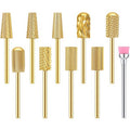 Honoson 10 Pcs Nail Drill Bits Set, 3/32 Inch Cuticle Tungsten Carbide Bit for Nail Drill Nails, File Remove Acrylic Gel Polish Manicure Pedicure Tool for Salon Home Supplies(Gold)