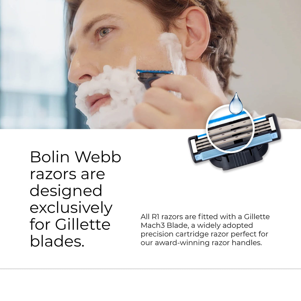 Bolin Webb R1 Razor & Travel Case - Premium Razors for Men with Gillette Mach3 Blade Cartridge, Lightweight Shaving Razor for Smooth, Irritation-Free Shave, Ideal Gift & Daily Grooming Set (Yellow)