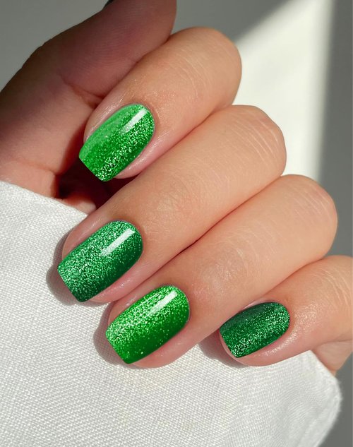 JMEOWIO Semi Cured Gel Nail Strips Green Cat Eye Gel Nail Stickers Nails Art Design Decoration Accessories