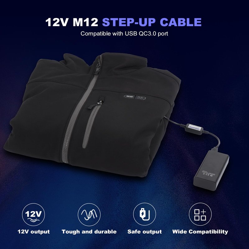 Smarkey 12V Heated Jacket Adapter Charger TypeC Voltage Step-Up Cable for Milwaukee, M12, Makita, Snap-on, Metabo, Craftsman, AEG (Only Support PD Power Bank)