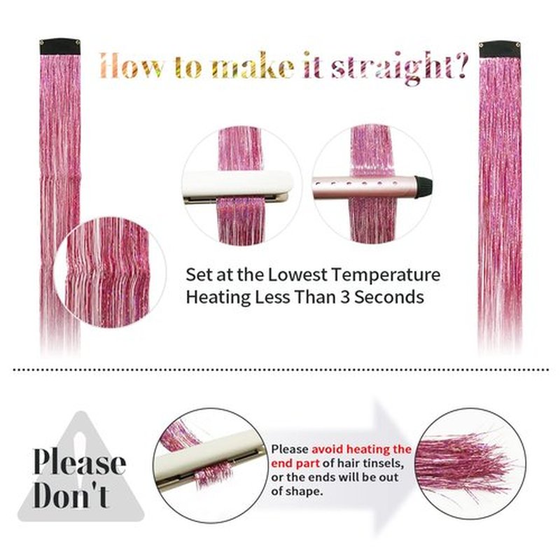 MYKURS Clip in Tinsel Hair Extensions for Kids, Glitter Hair Extension Clips, Fairy Hair Tinsel Kit for Girls, 16 PCS