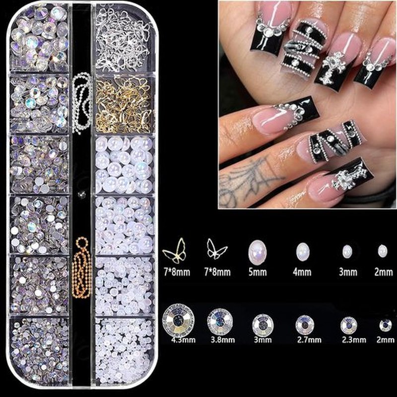 KACHIMOO Silver Nail Charms and Gems,Pink Nail Art Charms 4 Boxes Nail Gems Nail Pearls 3D Butterfly Cherry Heart Star Bow Flower Dollar Cross Nail Rhinestones,3D Nail Art Charms for Nails Design