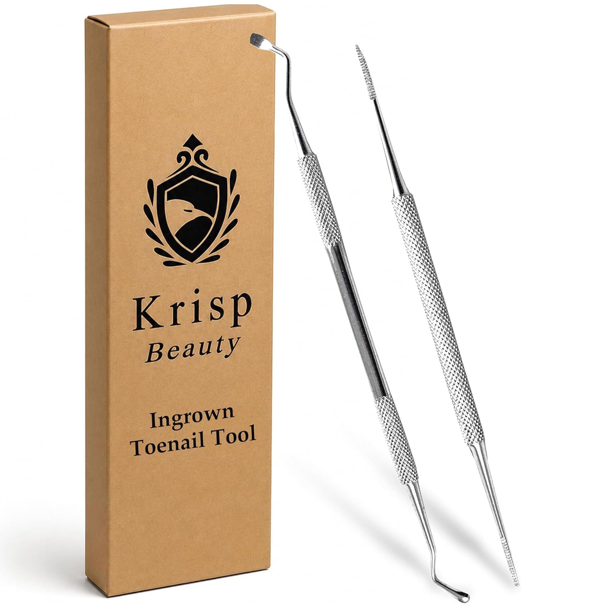 Ingrown Toenail Removal Kit - Under Nail Cleaner Tool Double Ended Nail Lifter & Nail File Cleaning Scooper Curette Tools Trimmer Medical Grade Stainless Steel Manicure Pedicure Nail Care Set by Krisp
