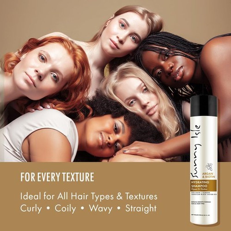 Sunny Isle Argan and Biotin Hydrating Shampoo - Collagen, Almond, Castor Oil, Moisturizing - 10.1 oz