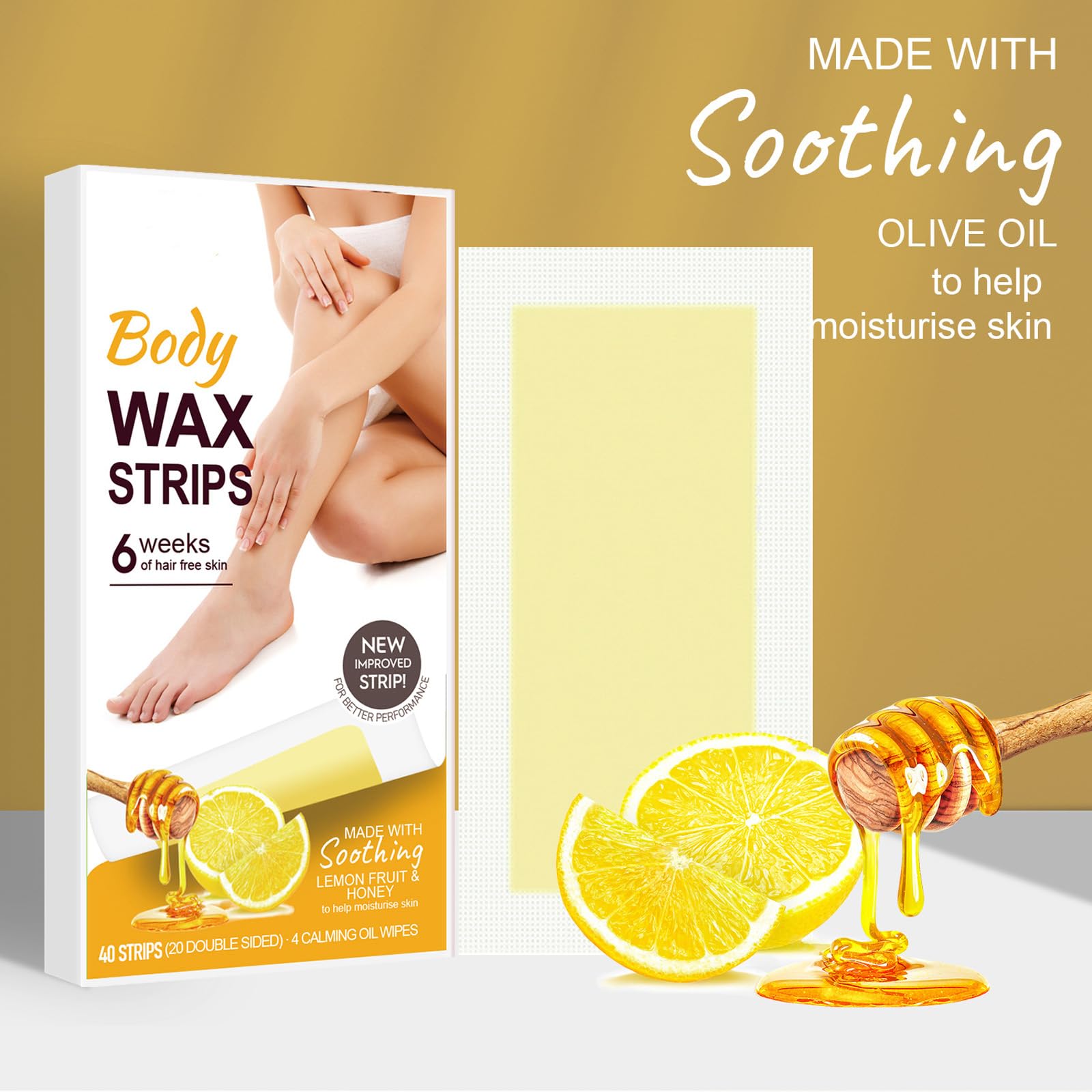 Wax Strips for Hair Removal,Hair Removal Wax Strips-20 Doublesided Wax Strips + 4 Calming Oil Wipes for Women, Face, Body, Arms, Legs, Chest, Back,for All Skin Types