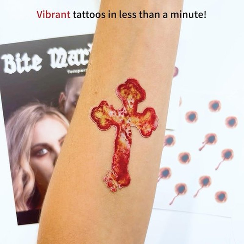 Bite Mark Temporary Tattoo Kits – Vampire Costume Kit - 4pk of Bite Marks & Branded Cross - Easier than Make-Up - MADE in USA (Bite Marks 4pk)