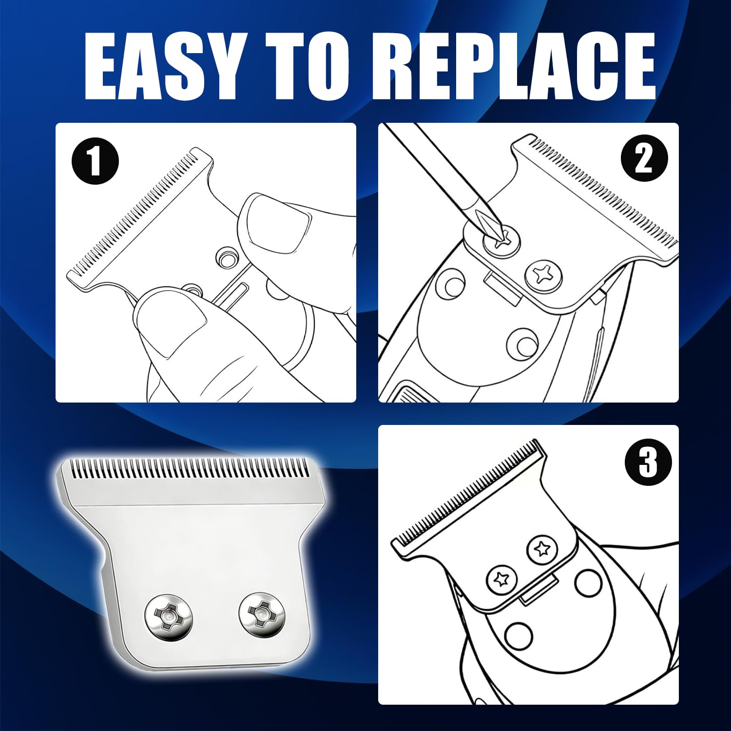 2215 Replacement T Wide Blades for 5 Star Detailer Li Trimmer 8081 & 8171, Adjustable Ze-ro-Gap Stainless Steel Trimmer Blade, Silver/2 Packs