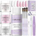 SAVILAND Acrylic Nail Kit for Beginners - Clear, White & Pink Powder, 1.7 fl oz Liquid, 100Pcs Tools