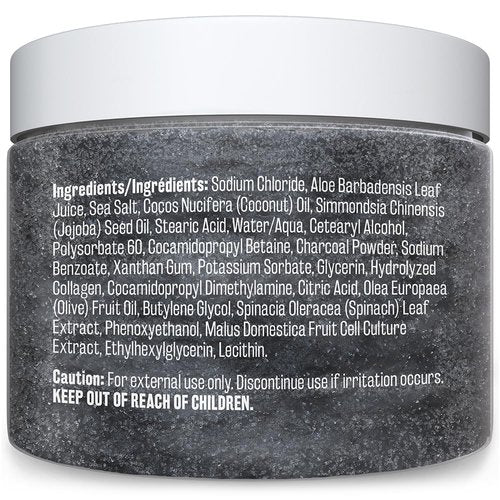 Exfoliating Charcoal Scrub with Collagen & Stem Cells – Salt Scrub for Body Toning, Cellulite, Armpit Detox, and Skin Smoothing for Face, Feet, and Body by M3
