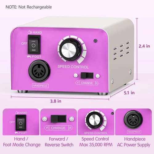 Subay Electric Nail File - 35,000RPM Professional Efile Machine for Acrylic Gel Polish Removal, Nail Drills Manicure Pedicure Kit with 100 Sanding Bands