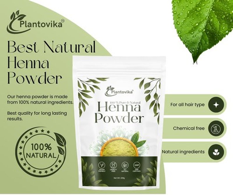 Plantovika 100% Natural and Pure Henna Powder/Lawsonia Inermis For Hair, Orange-Red Hair Color, Triple Shifted, Smooth Henna Paste and Cones, No additives, No Chemical, Easy to use 400 grams