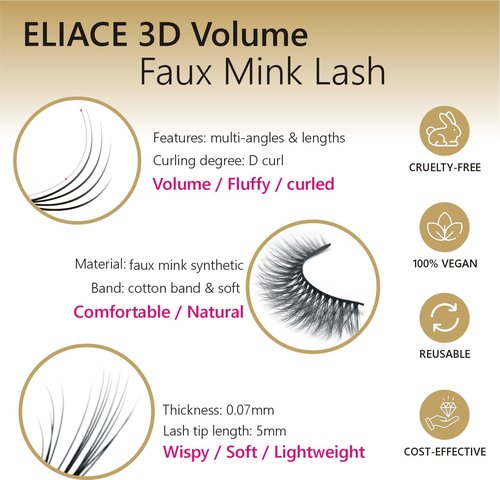 Eliace False Eyelashes Natural look Cat Eye Lashes Wispy Strips 3D Mink Lashes Fulffy,NEW 50 Pairs 5 Styles Fake Eyelashes,Faux Volume Curly Full,Thin Lash Band Soft Comfortable Lightweight Lash Pack