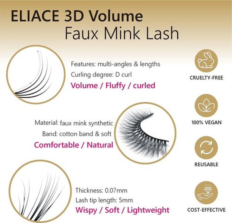 Eliace False Eyelashes Natural look Cat Eye Lashes Wispy Strips 3D Mink Lashes 13MM,15 Pairs Fake Eyelashes Faux Fluffy, Winged Fox Eyelashes, Soft Thin Band Comfortable Reusable False Lash Rosa Style