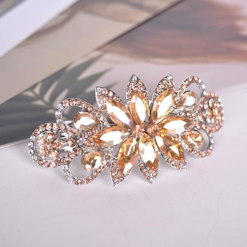 Sankuwen Flower Rhinestone Hairpin Luxury Jewelry Designed Hair Accessory French Barrette Hair Clip (Champagne)