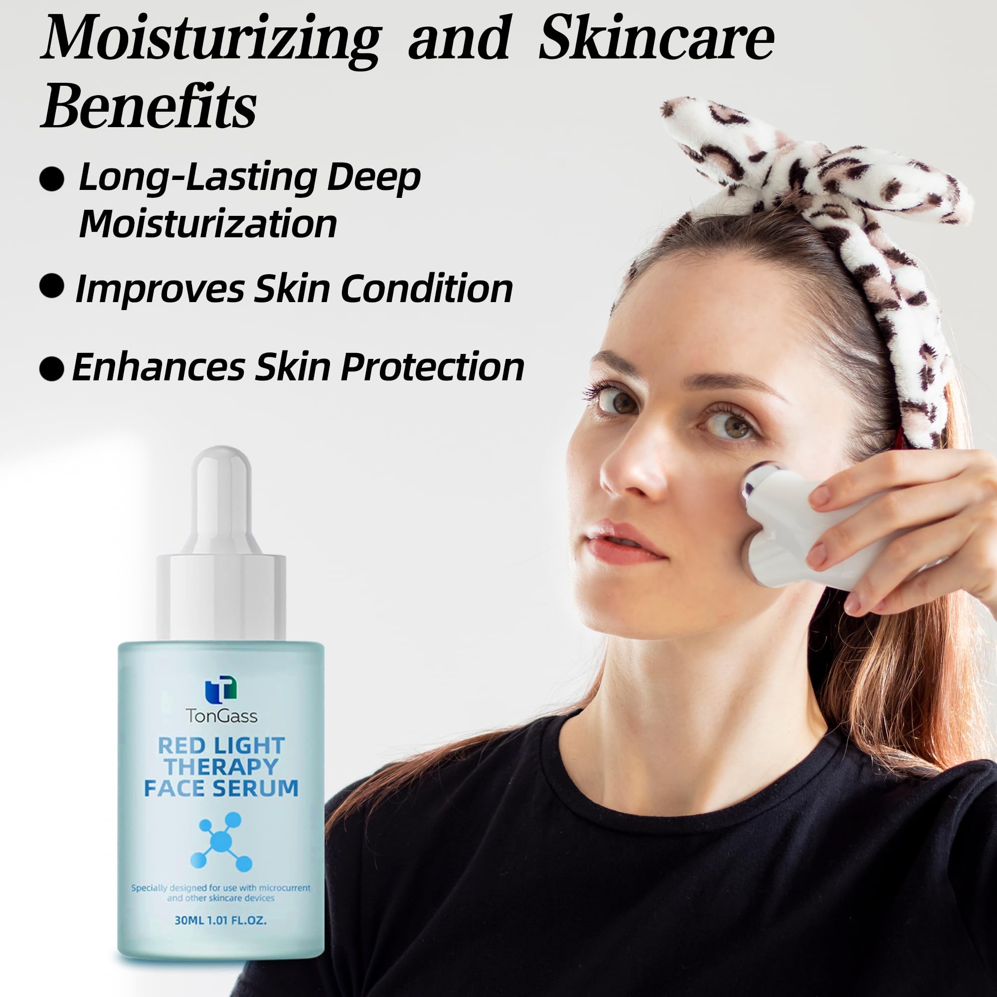 TonGass Hydrating Facial Serum for Face & Neck – Lightweight Absorbing Gel for Daily Moisture – Compatible with LED & Microcurrent Facial Tools – Smooth Skin Texture Enhancer - 2 Pack