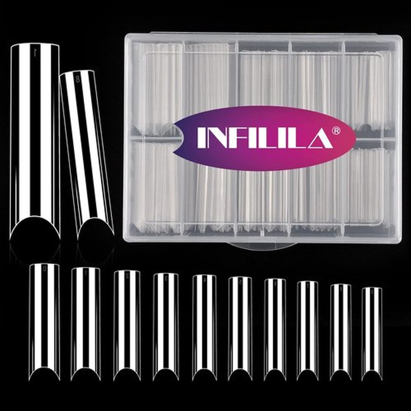 NXJ INFILILA Tapered Square Nail Tips 200PCS C Curve XXL Clear Half Cover False Nail Tips with Case for Nail Salon or Home DIY,10 Sizes