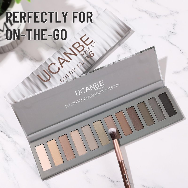 UCANBE 2 PCS Eyeshadow Makeup Palette Kit, 12 Color Nude Eye Shadow Set, Neutral Matte Shimmer Make Up Pallet With Double-Ended Brush, Highly Pigmented Long Lasting Waterproof