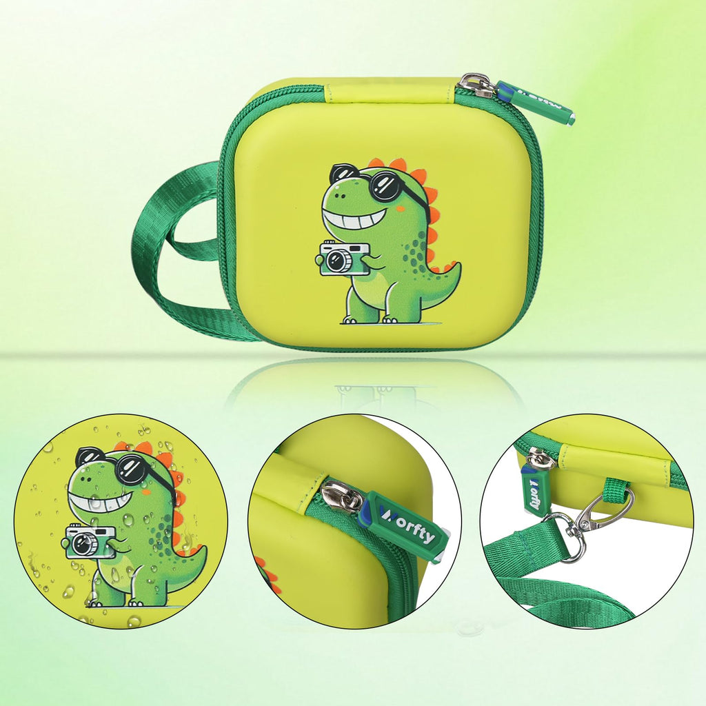 worfty Kids Camera Case Compatible with YEEHAO/Goopow/Hangrui/Masterbee/OUTUVAS/GKTZ Digital Video Camera Toys Camcorder Storage Holder Carrying - Green Dinosaur(Case Only) (Green dinosaur)